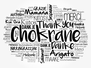 Chokrane (Thank You in Arabic - Middle East, North Africa) word cloud background in different languages
