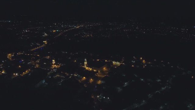 Aerial, top view from Drone. The old city center Kamenetz Podolsky. Autumn time.