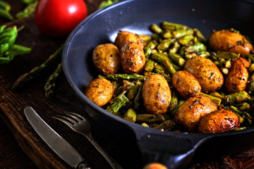 baked asparagus with homemade potatoes