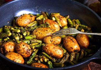 baked asparagus with homemade potatoes