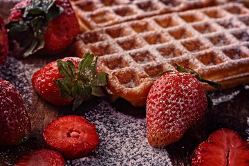 delicious waffles with strawberries