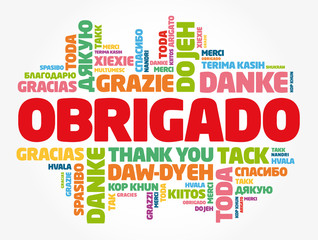 Fototapeta premium Obrigado (Thank You in Portuguese) Word Cloud in different languages