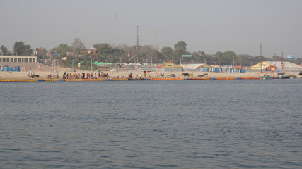 Naklejka premium Holy River Ganga and River Yamuna Sangam Ghaat Prayagraj-38