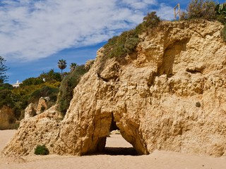 Paradise beach in Albufeira city in Portugal with wonderful nature, dunes and beach