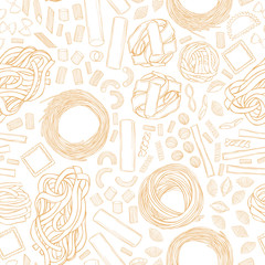 Different types of dry Italian pasta.  Vector seamless  pattern