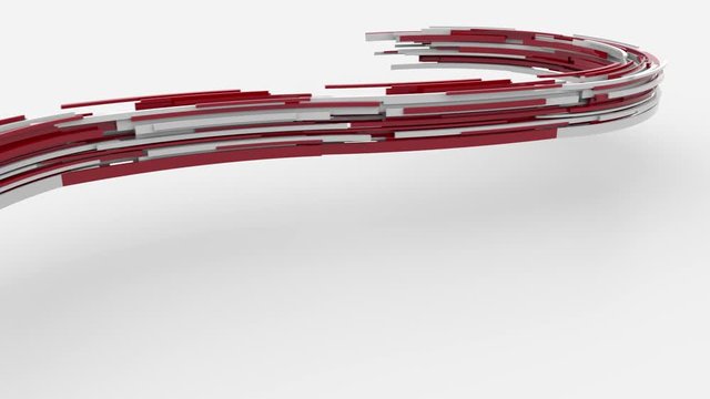 3d rendering of floating red and wite line shapes against white background. CG loop animation. Modern background, seamless motion design for poster, branding, banner, header with copy space.