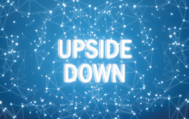 Upside down on digital interface and blue network background