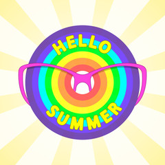 Fototapeta premium Colorful concept Hello summer with sunglasses and a rainbow. Vector illustration.