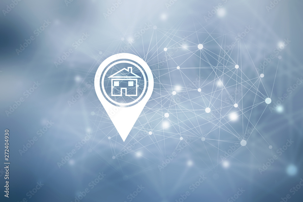 Aufkleber 2d illustration search for property.a map with large red gps pointer containing