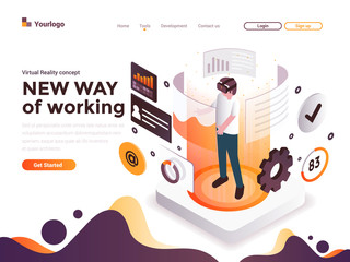 Flat color Modern Isometric Concept Illustration - Virtual Reality