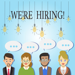 Word writing text We Re Hiring. Business photo showcasing Talent Hunting Job Wanted Recruitment