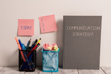 Text sign showing Communication Strategy. Business photo showcasing Verbal Nonverbal or Visual...
