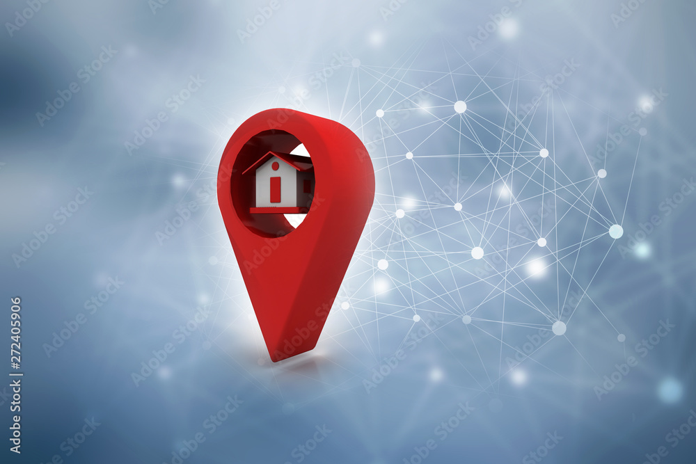 Aufkleber 3d illustration search for property.a map with large red gps pointer containing