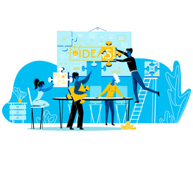 People Set Up Banner Separated on Puzzle Pieces