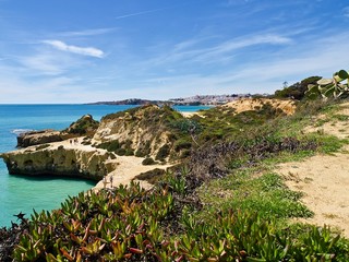 Paradise beach in Albufeira city in Portugal with wonderful nature, dunes and beach