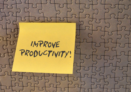 Writing note showing Improve Productivity. Business concept for Enhance the Quality of Input Time and Perforanalysisce Square paper piece notation stick to textured glass window