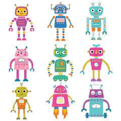 Stickers muraux Robot Ensemble de robots de dessin animé mignon isolé