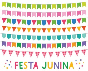 Festa Junina celebration, colorful banners set