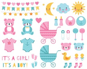 Baby boy and girl design elements and decoration