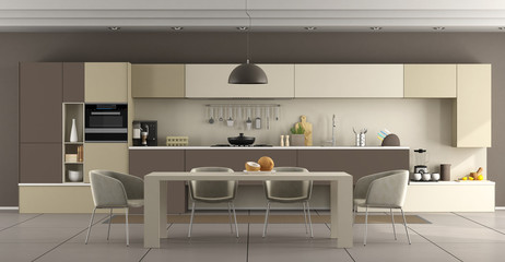 Beige and brown modern kitchen