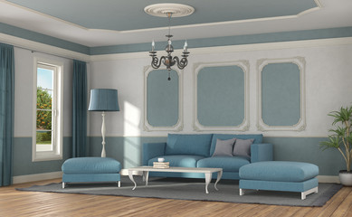 Modern sofa in a room in classic style