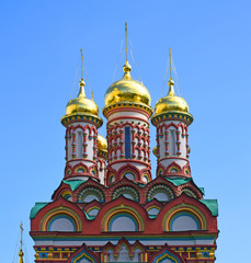 Fototapeta na wymiar Church of St. Nicholas by order of Averky Kirillov was built in 1657. Russia, Moscow, June 2019.