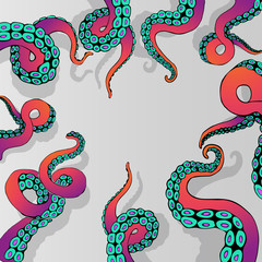 Futuristic background with colorful tentacles of an octopus frame