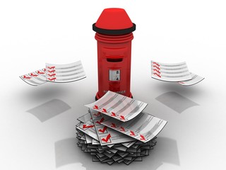 3d illustration post box with document