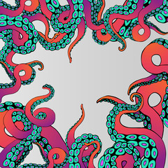 Futuristic background with colorful tentacles of an octopus frame