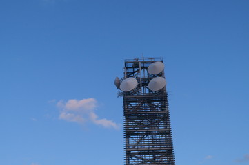 Steel tower antenna broadcast Receive blue sky