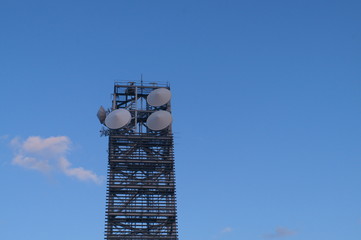 Steel tower antenna broadcast Receive blue sky