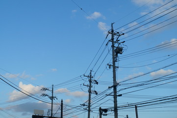 Japan Electrical wire Telegraph pole blue sky