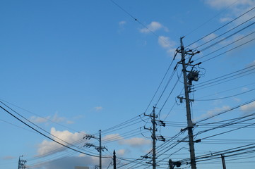 Japan Electrical wire Telegraph pole blue sky