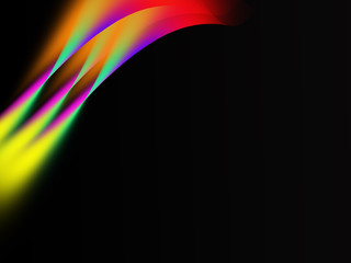 Dynamic abstract background with multicoloured rainbow corner set on black. . 