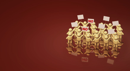 A 3d rendering people share a protest sign hold Mob concept.