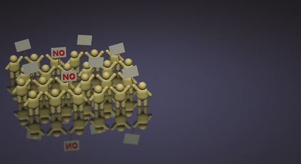 A 3d rendering people share a protest sign hold Mob concept.