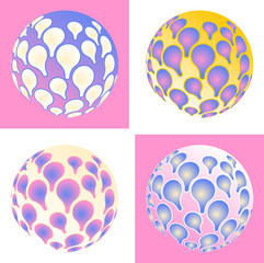 set of raindrops spheres with petals reflection in pink shades
