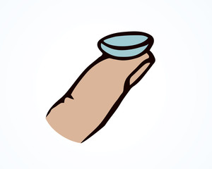 Eye lens in hand. Vector drawing
