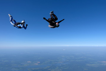Fototapeta premium Skydiving. An instructor trains a student to fly.