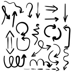 Doodle set of pencil drawing objects. Hand drawn abstract grunge arrows. Vector abstract arrows for design use