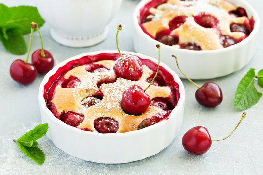 Cherry clafoutis - traditional French sweet fruit dessert.