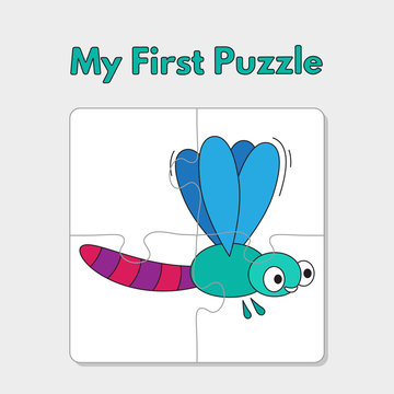 Cartoon Dragonfly Puzzle Template for Children