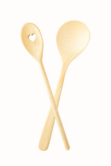 Items for the kitchen.Wooden spoons isolated on white background.