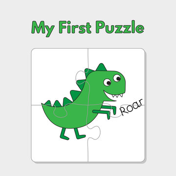 Cartoon Dinosaur Puzzle Template for Children