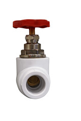 Fototapeta premium modern shut-off valve made of white heat-resistant plastic isolated on white background.