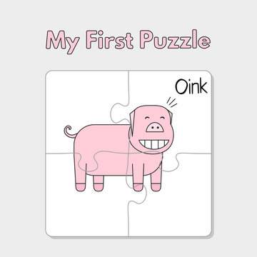 Cartoon Pig Puzzle Template for Children