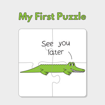 Cartoon Alligator Puzzle Template for Children