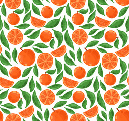 Oranges fruits and leafs pattern