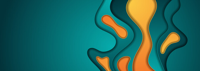 Turquoise and orange abstract papercut background