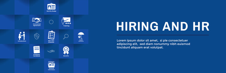 HR and Hiring Process icon set & Web Header Banner - obrazy, fototapety, plakaty